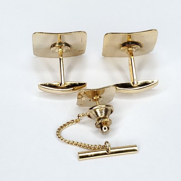 Vintage Sarah Coventry Cuff Links Tie Tack Goldtone Textured Squares - Picture 2 of 2
